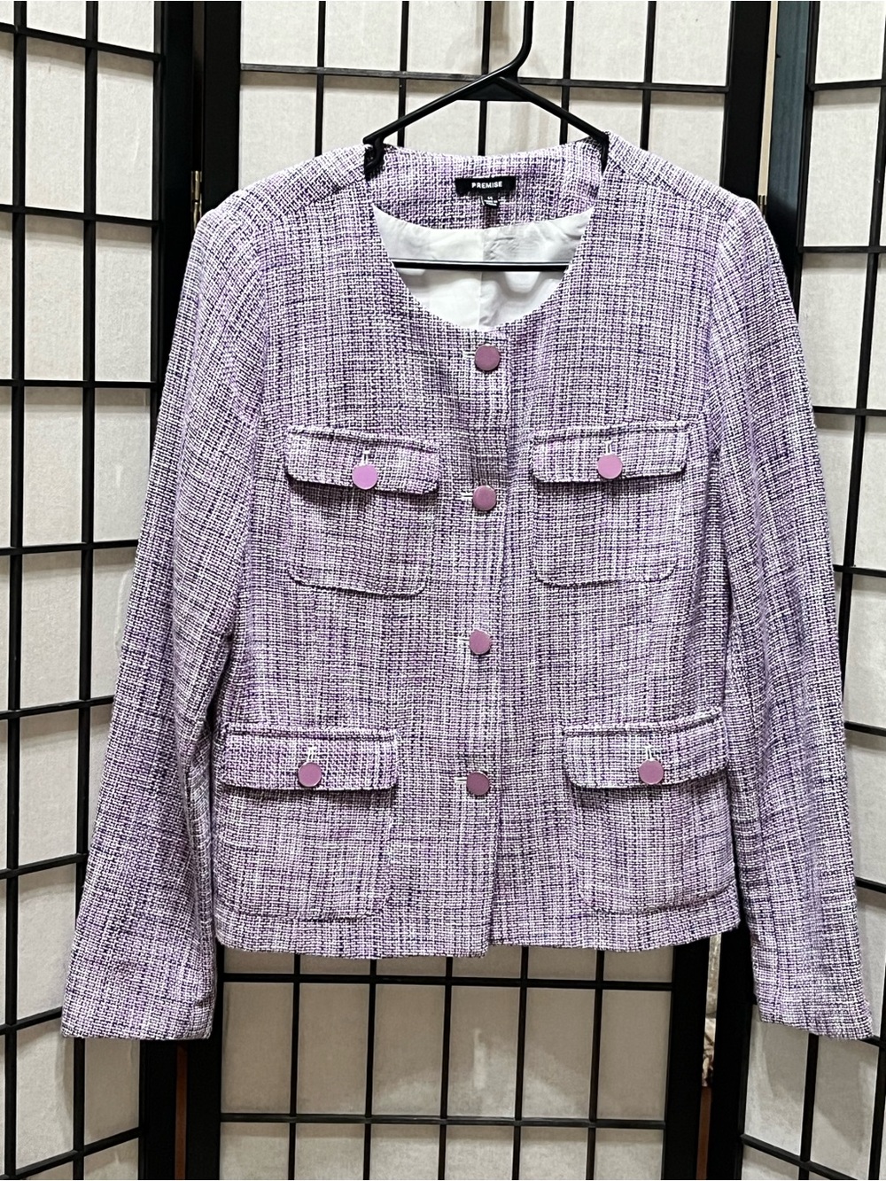 Premier Lilac Tweed Four-Pocket Jacket Button Front close, Women SIZE 14